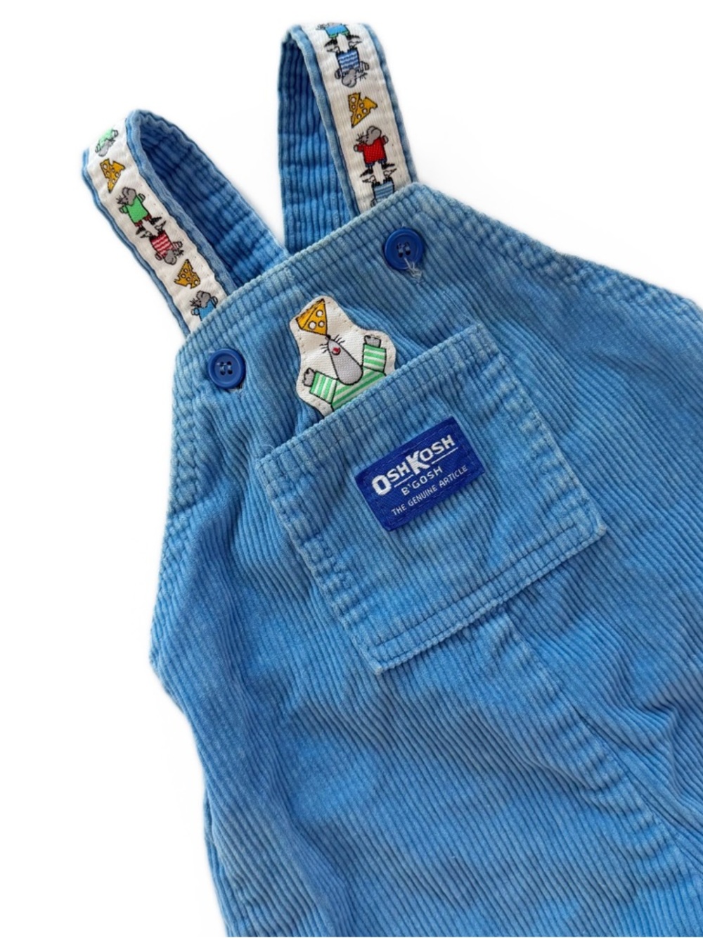 Vintage Oshkosh B’Gosh Mouse Cheese Blue Corduroy Overalls Sz 18 Months